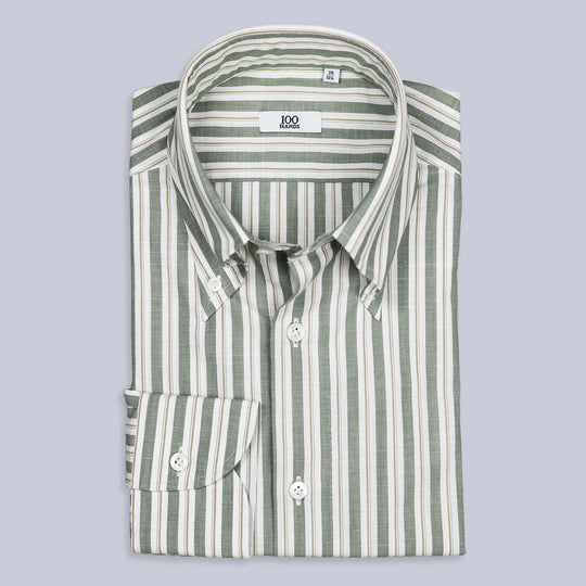 Green Beige Vintage Striped Button Down Shirt