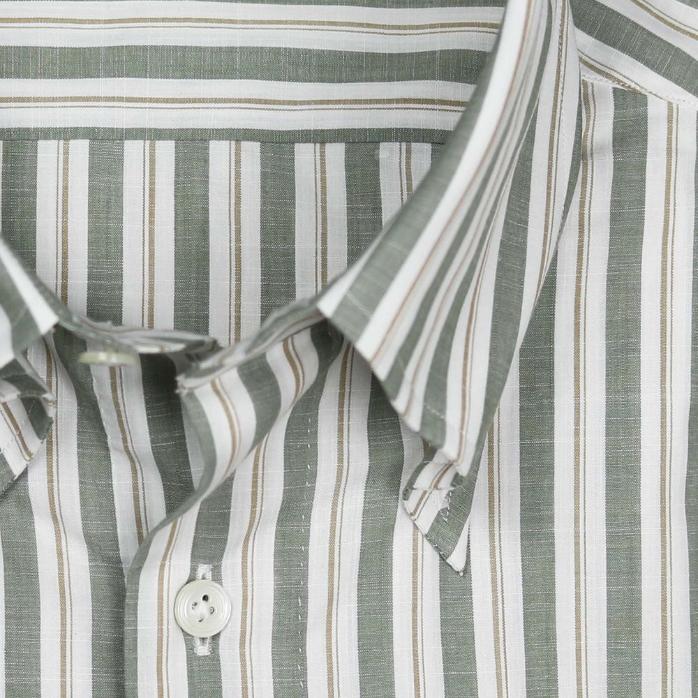 Green Beige Vintage Striped Button Down Shirt