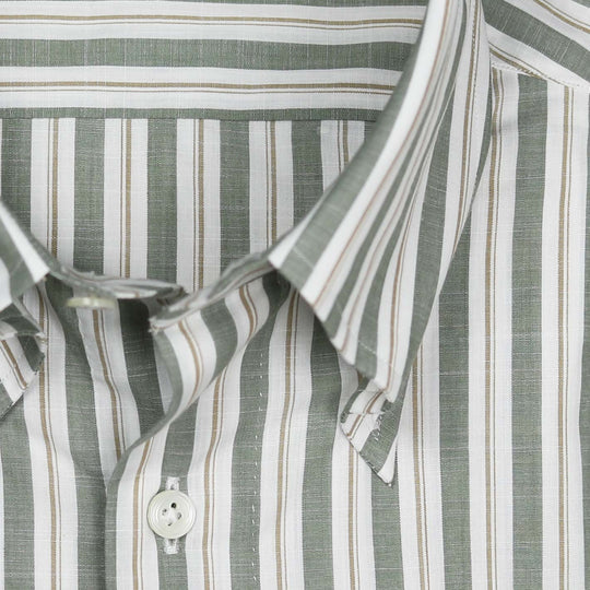 Green Beige Vintage Striped Button Down Shirt