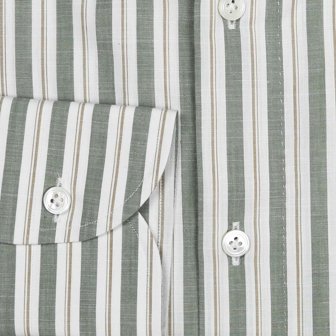 Green Beige Vintage Striped Button Down Shirt