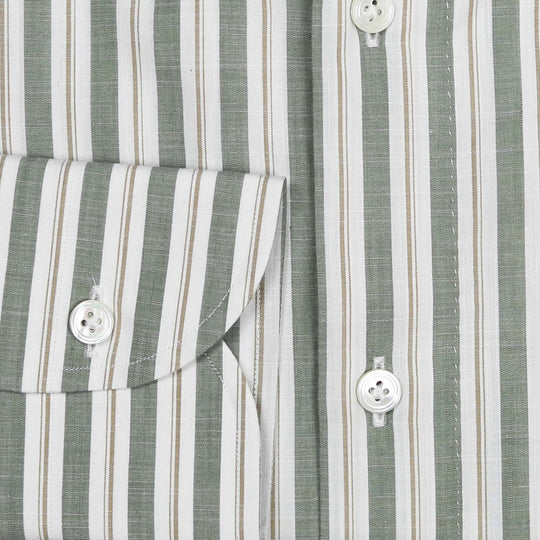 Green Beige Vintage Striped Button Down Shirt