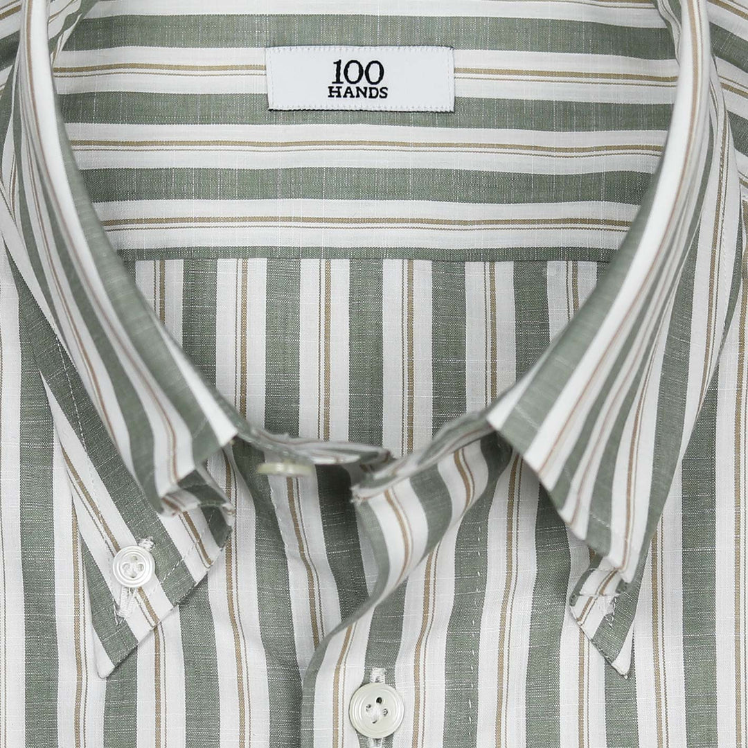Green Beige Vintage Striped Button Down Shirt