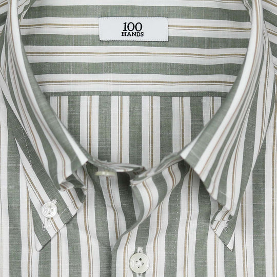 Green Beige Vintage Striped Button Down Shirt