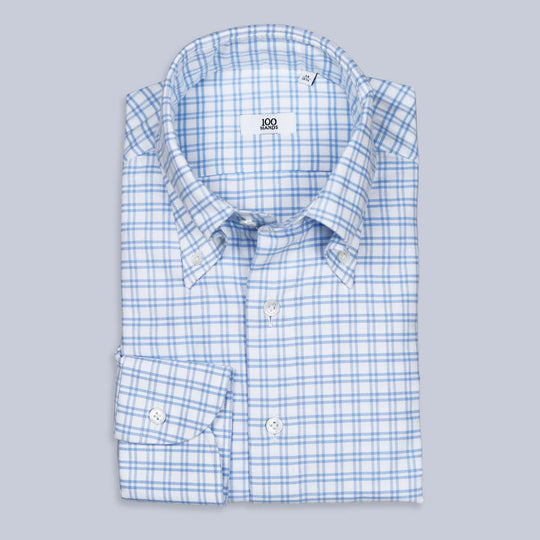 White Blue Brushed Vintage Check Button Down Shirt