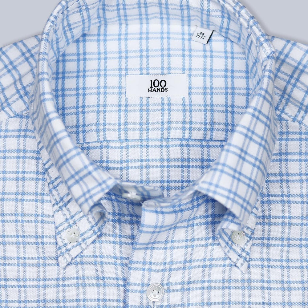 White Blue Brushed Vintage Check Button Down Shirt