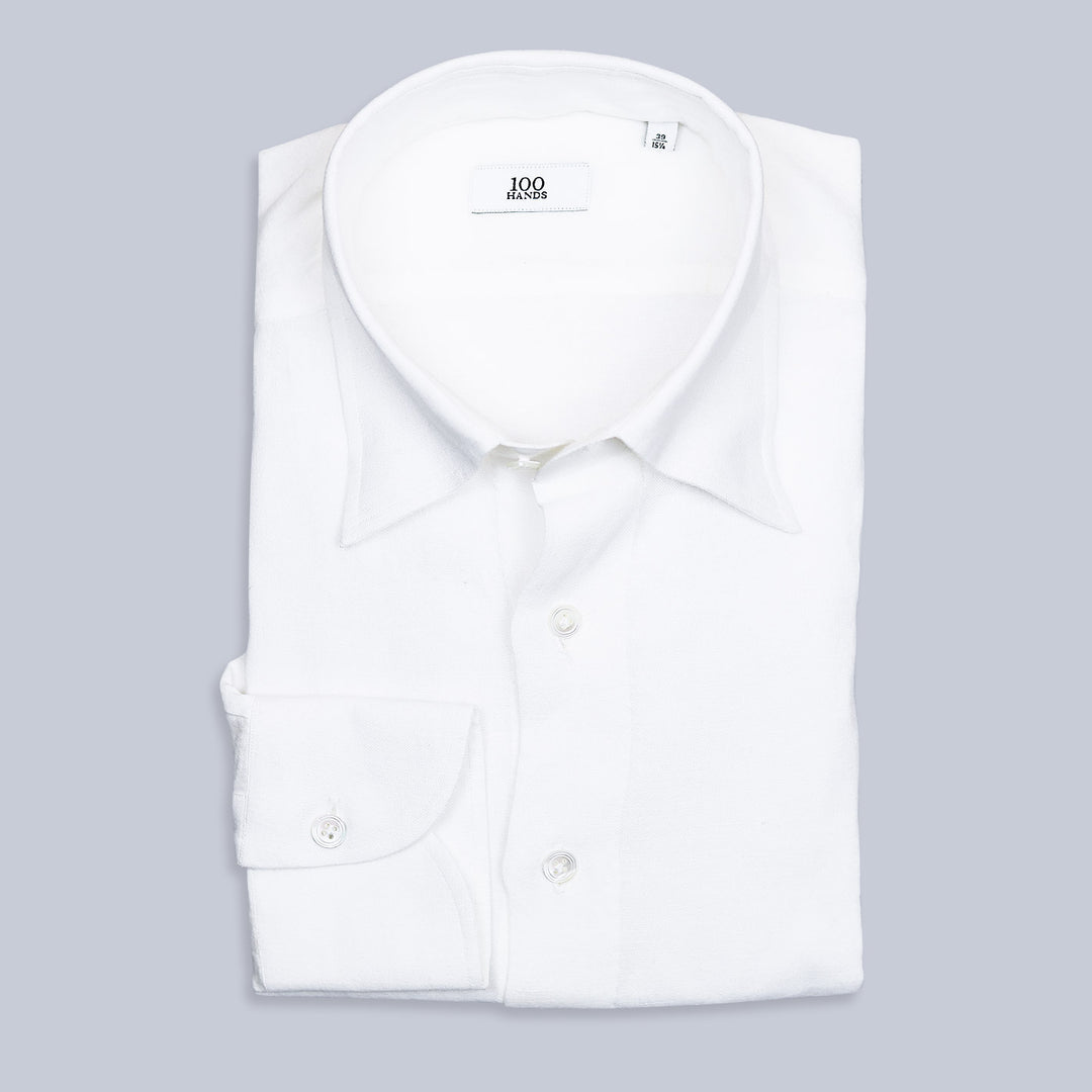 White Linen Hidden Button Down Shirt