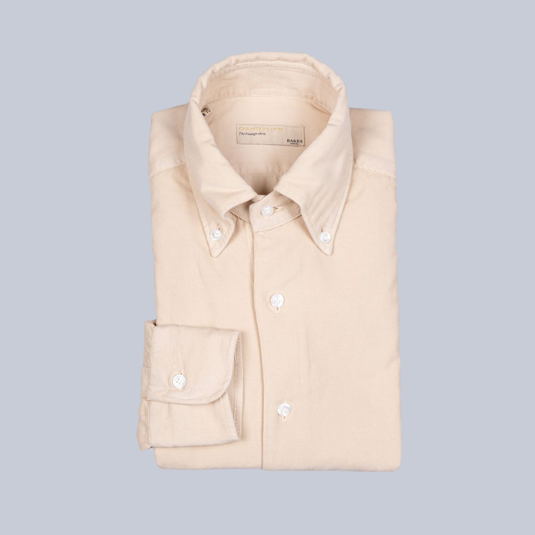 Beige Cotton Corduroy Button Down Shirt