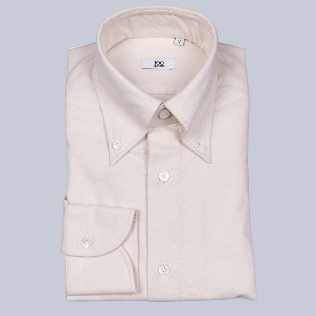 Beige Brushed Flannel Oxford Button Down Shirt
