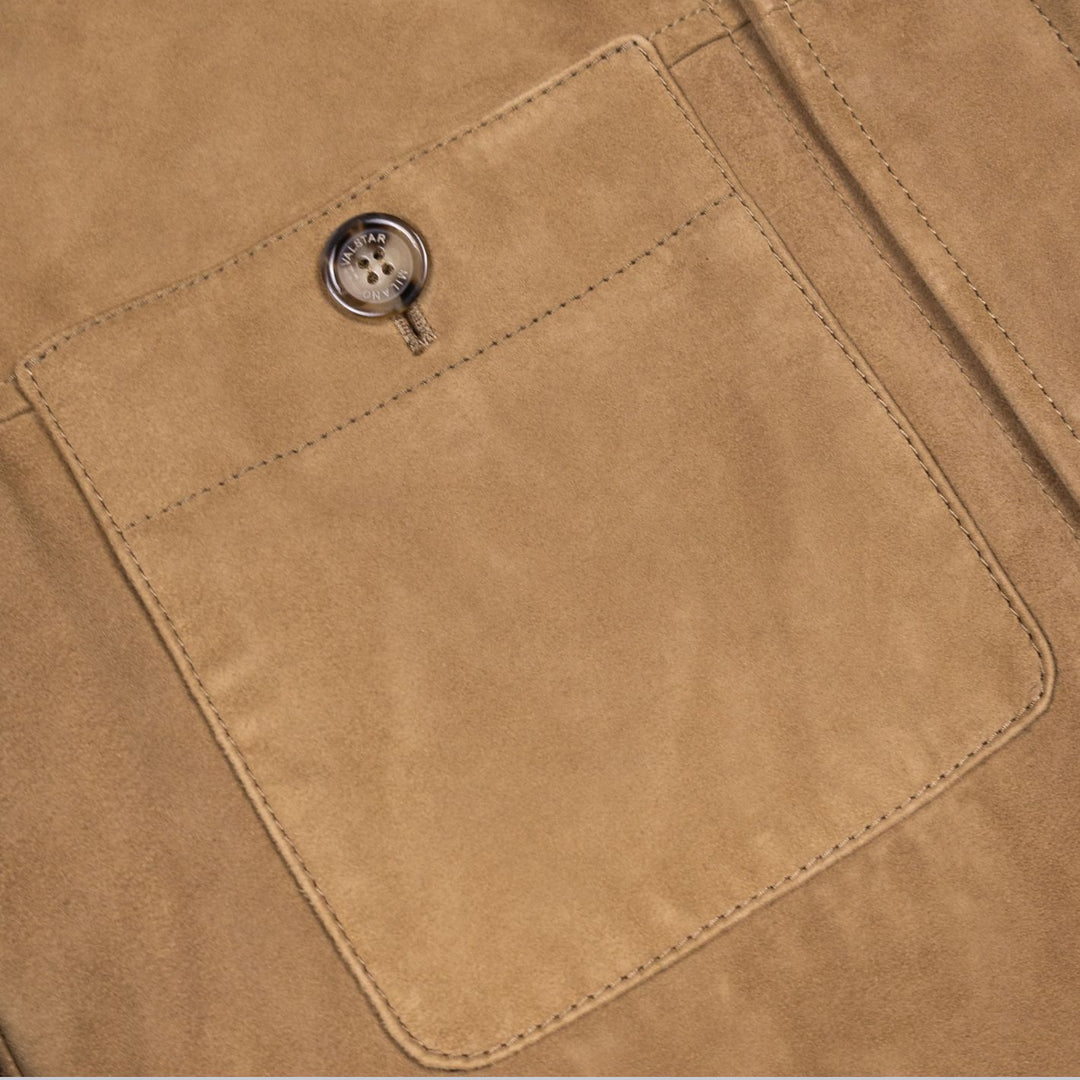 Beige Goose Down Padded Suede Jacket