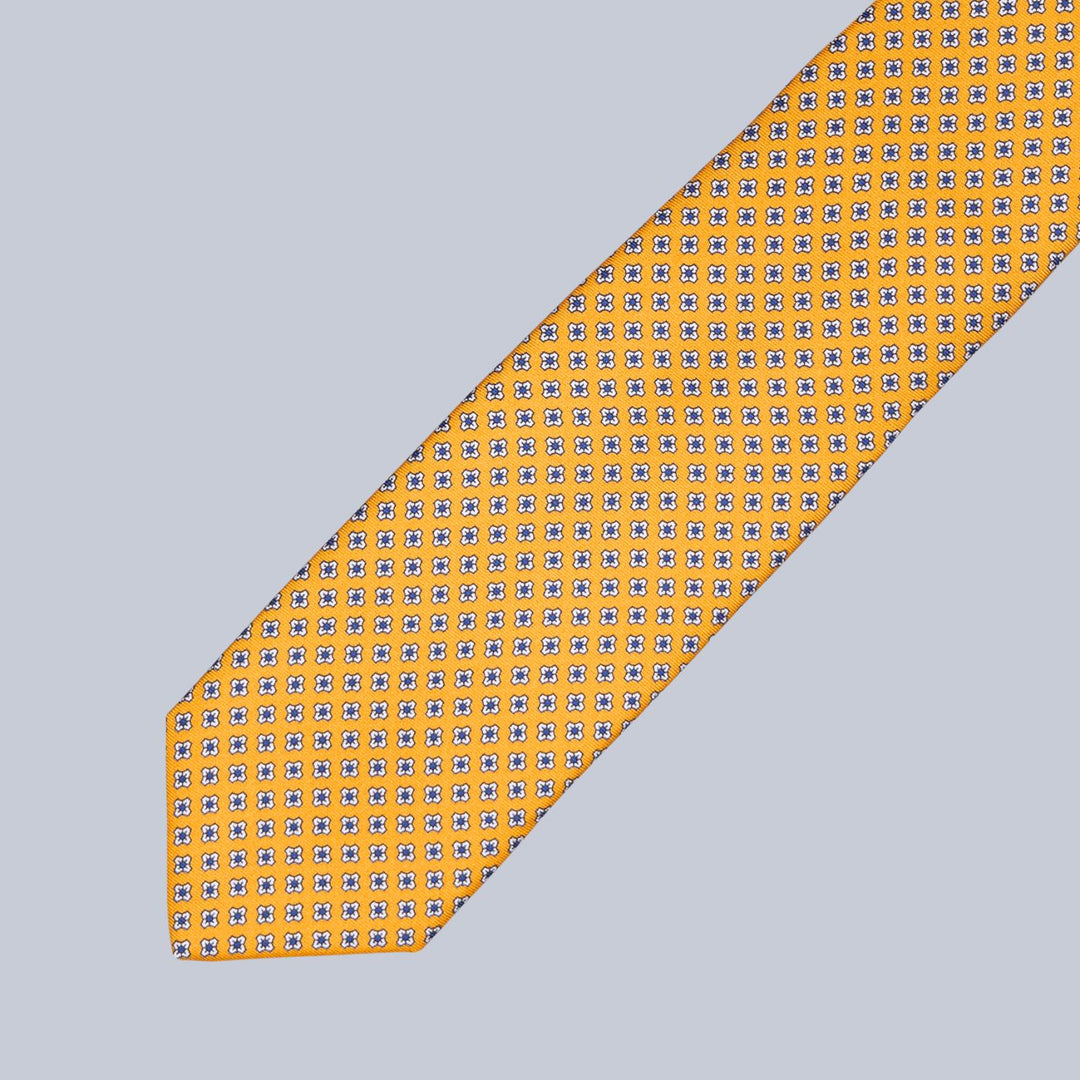 Yellow Navy & White Geometric Pattern Tie