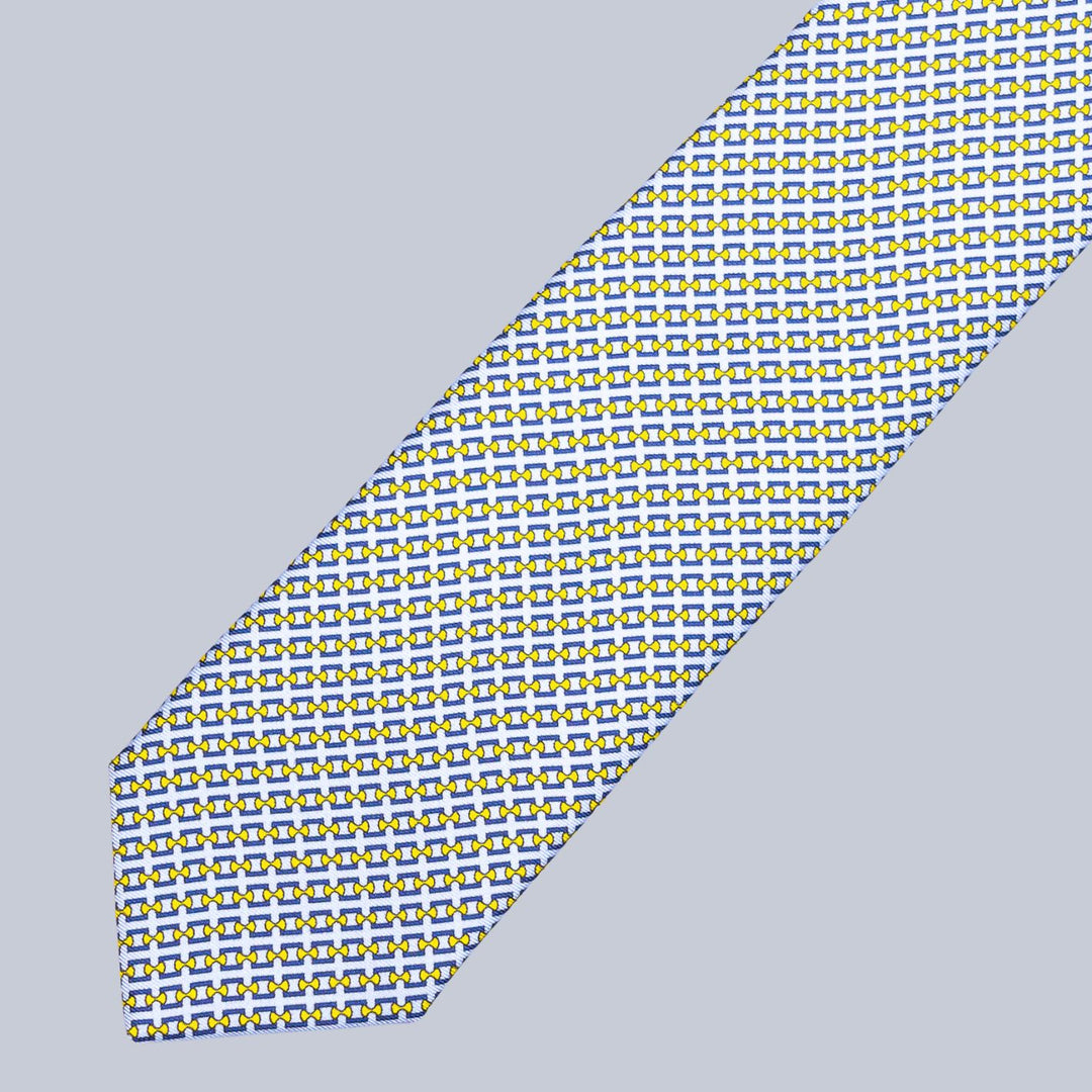 Ice Blue Yellow & Navy Chain Pattern Tie