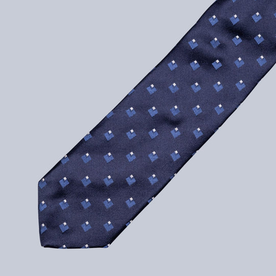 Navy Blue Geometric Square Pattern Tie