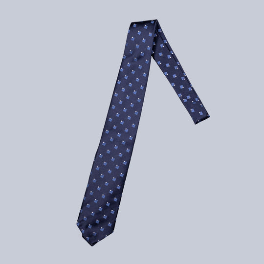 Navy Blue Geometric Square Pattern Tie