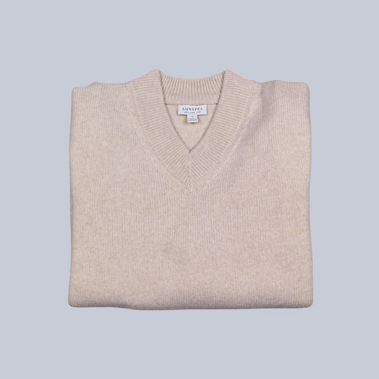 Oatmeal Melange Lambswool V-Neck Sweater