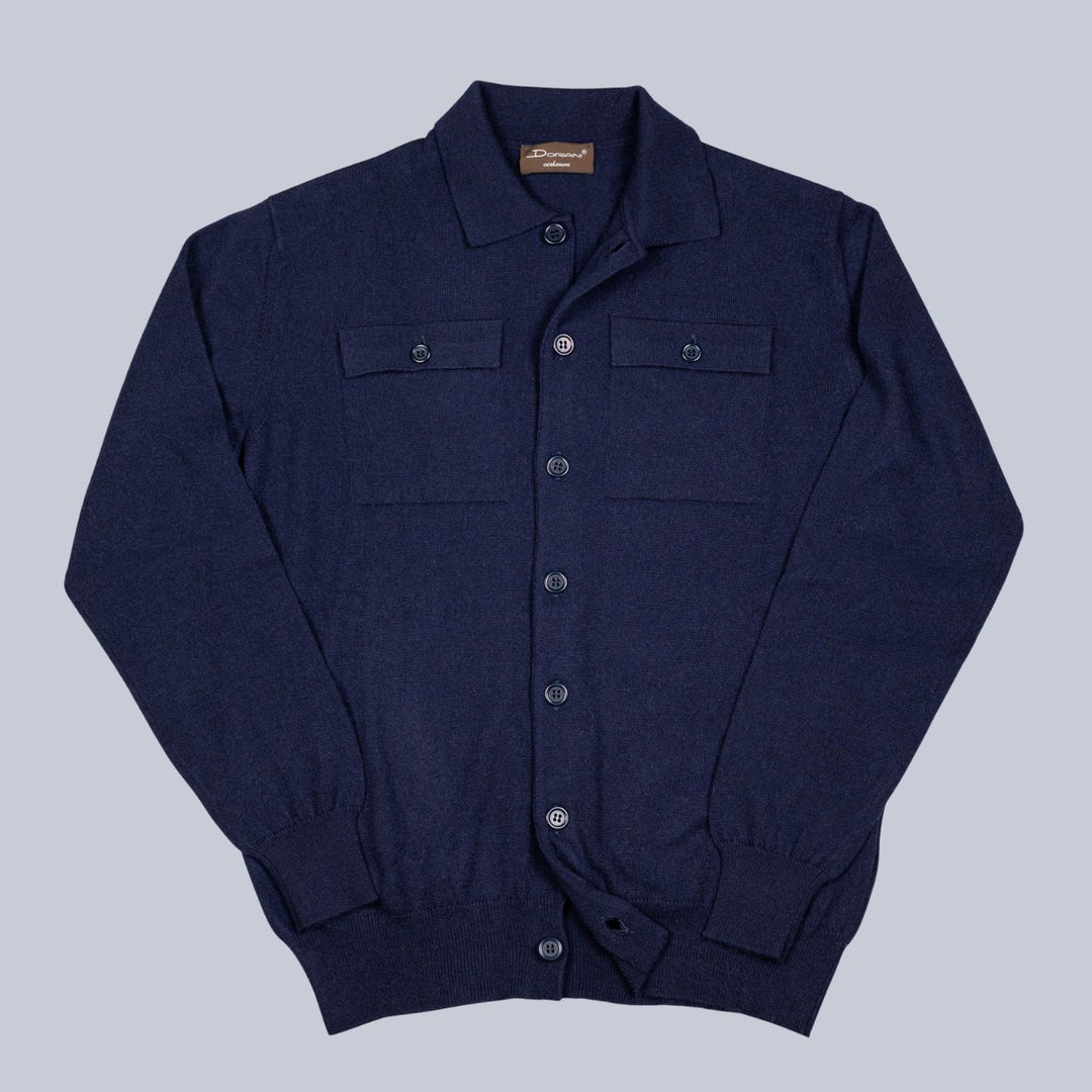 Navy Cashmere Knit Overshirt Sweater