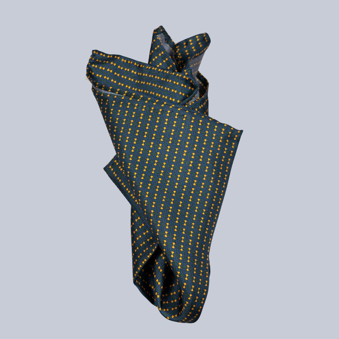 Forrest Green Gold & Blue Chain Pattern Pocket Square