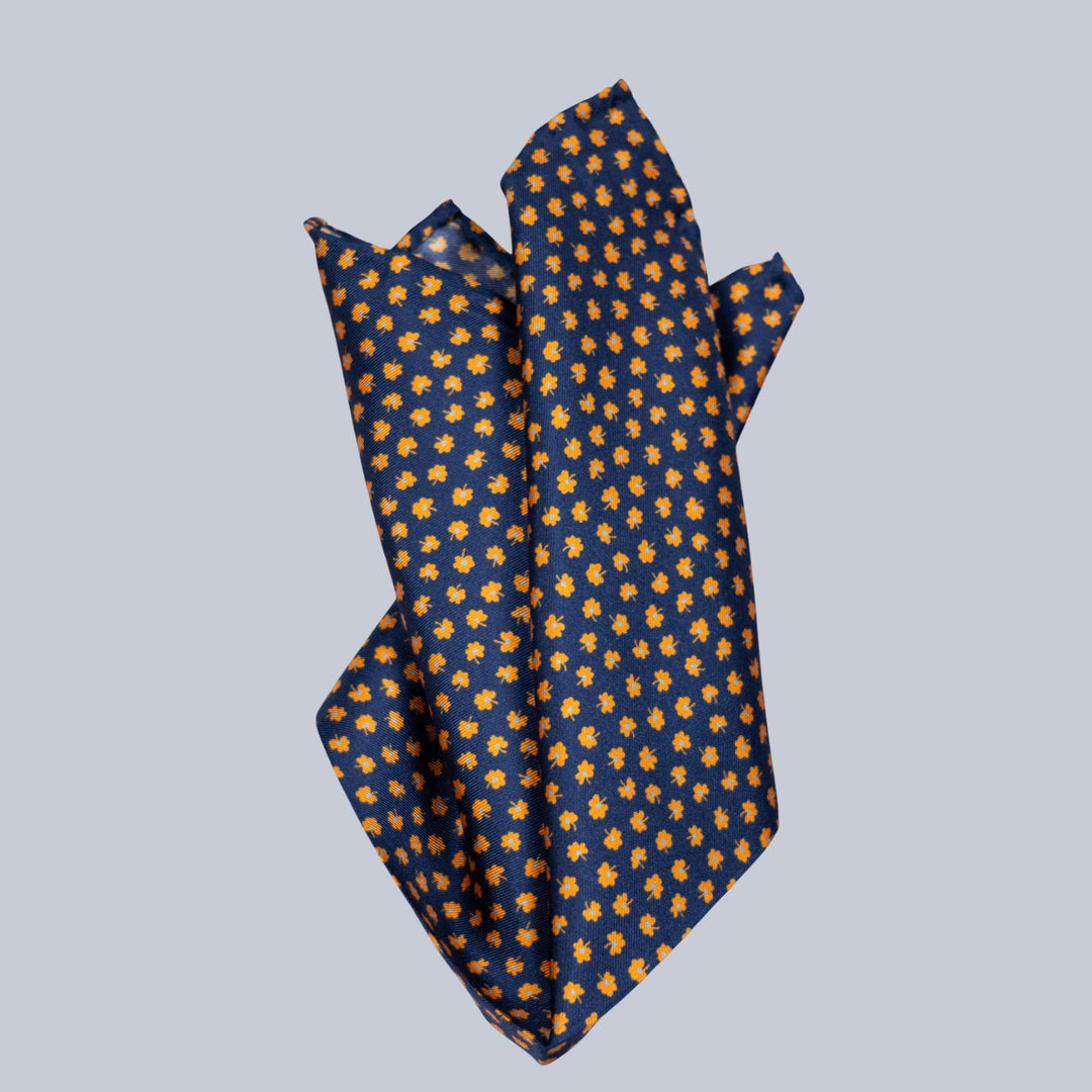 Navy & Gold Flower Pattern Pocket Square