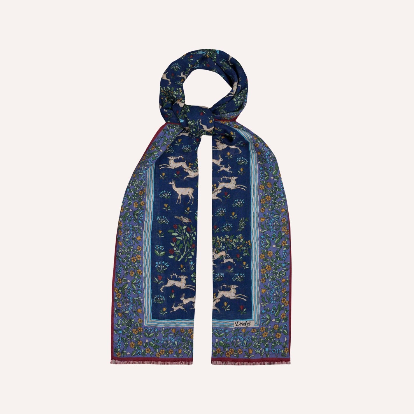 Navy Archival Animals Print Wool-Silk Scarf – Lund & Lund