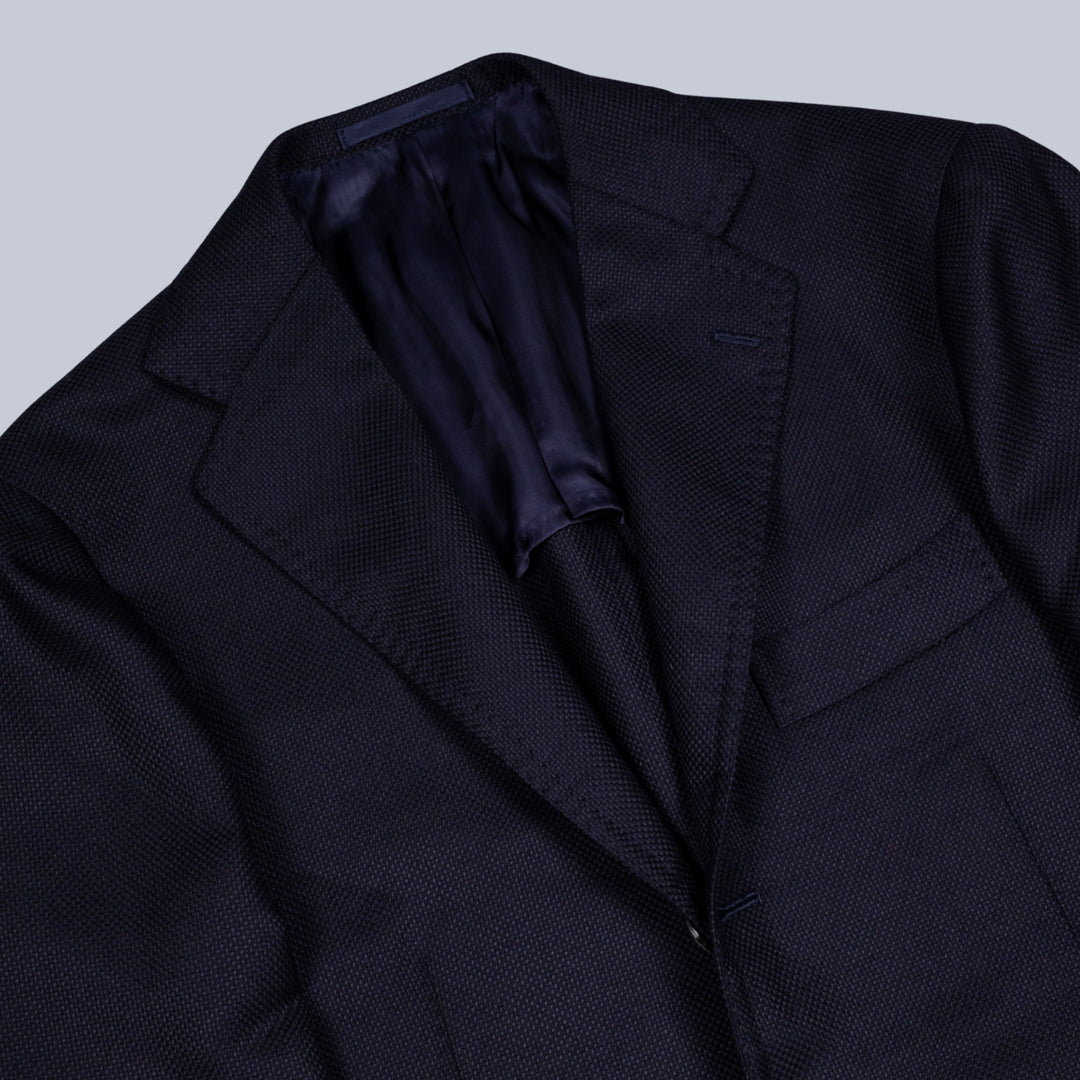 Navy Hopsack Ballon Wool Blazer