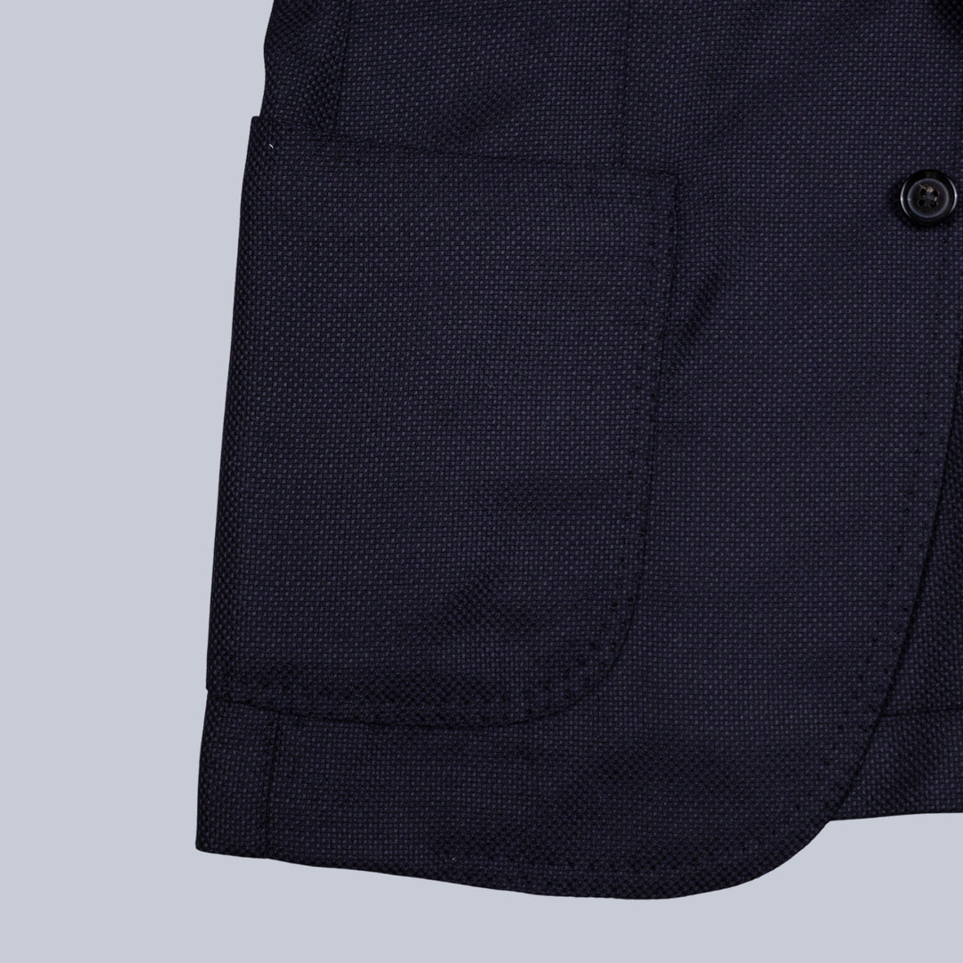 Navy Hopsack Ballon Wool Blazer