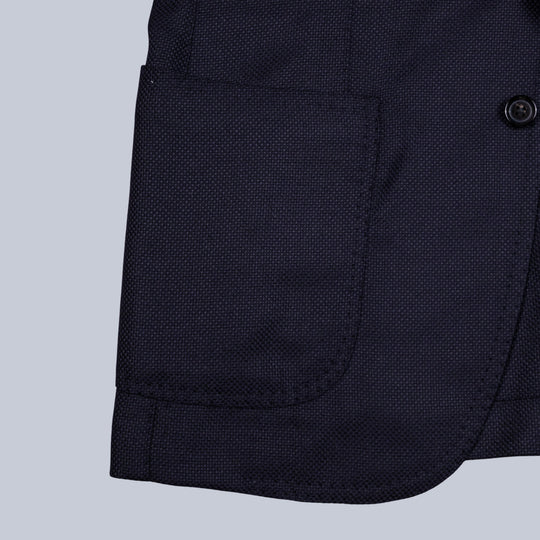 Navy Hopsack Ballon Wool Blazer
