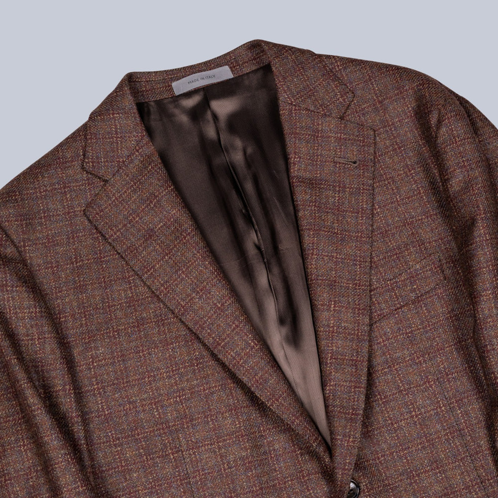 Virgin Wool Brown Multi Color Check Blazer