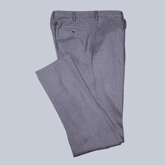 Grey Wool Flannel Slim Fit Trousers