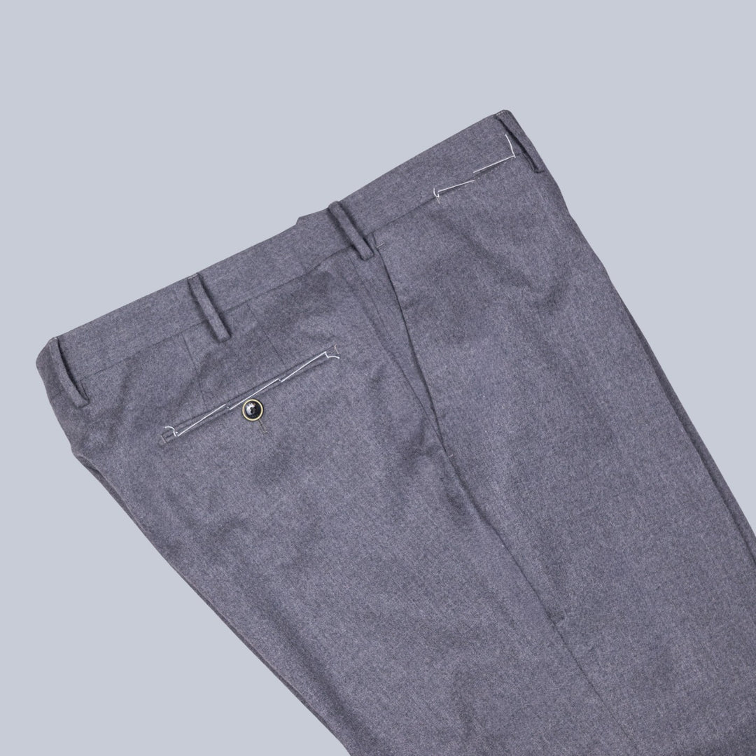 Grey Wool Flannel Slim Fit Trousers