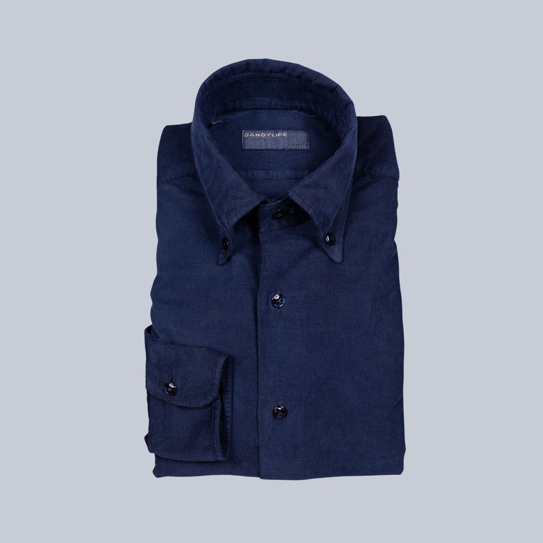 Navy Cotton Corduroy Button Down Shirt