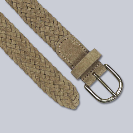 Dark Beige Woven Suede Brass Buckle Belt