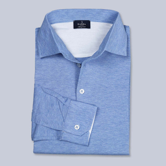 Blue Jersey Long Sleeve Polo Shirt
