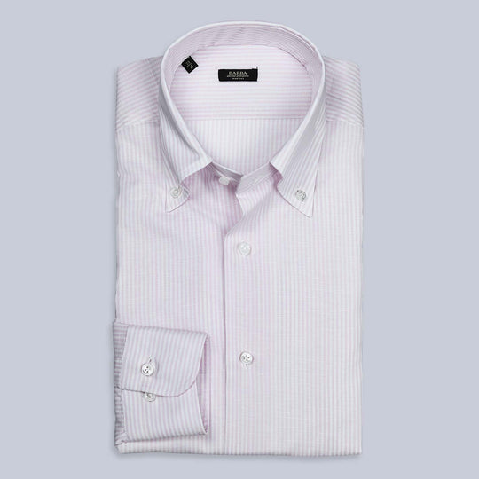 Pink White Cotton Linen Slim Button Down Shirt