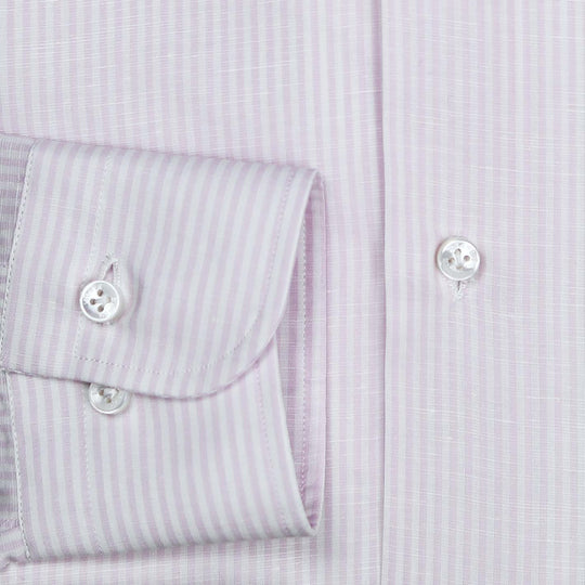 Pink White Cotton Linen Slim Button Down Shirt