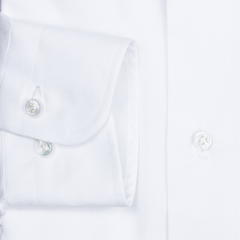 White Slim Fit Pinpoint Button Down Shirt