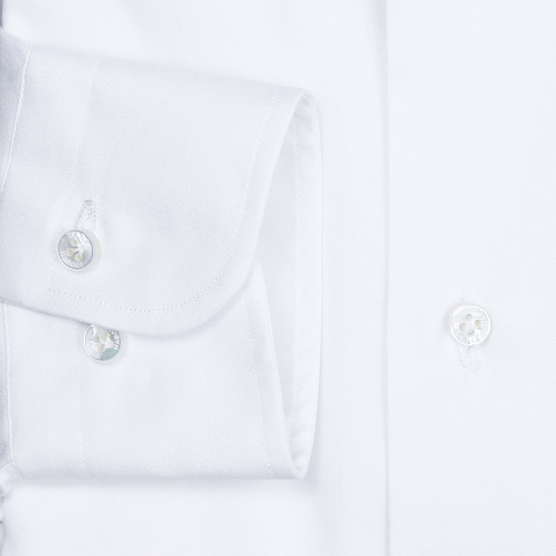 White Slim Fit Pinpoint Button Down Shirt