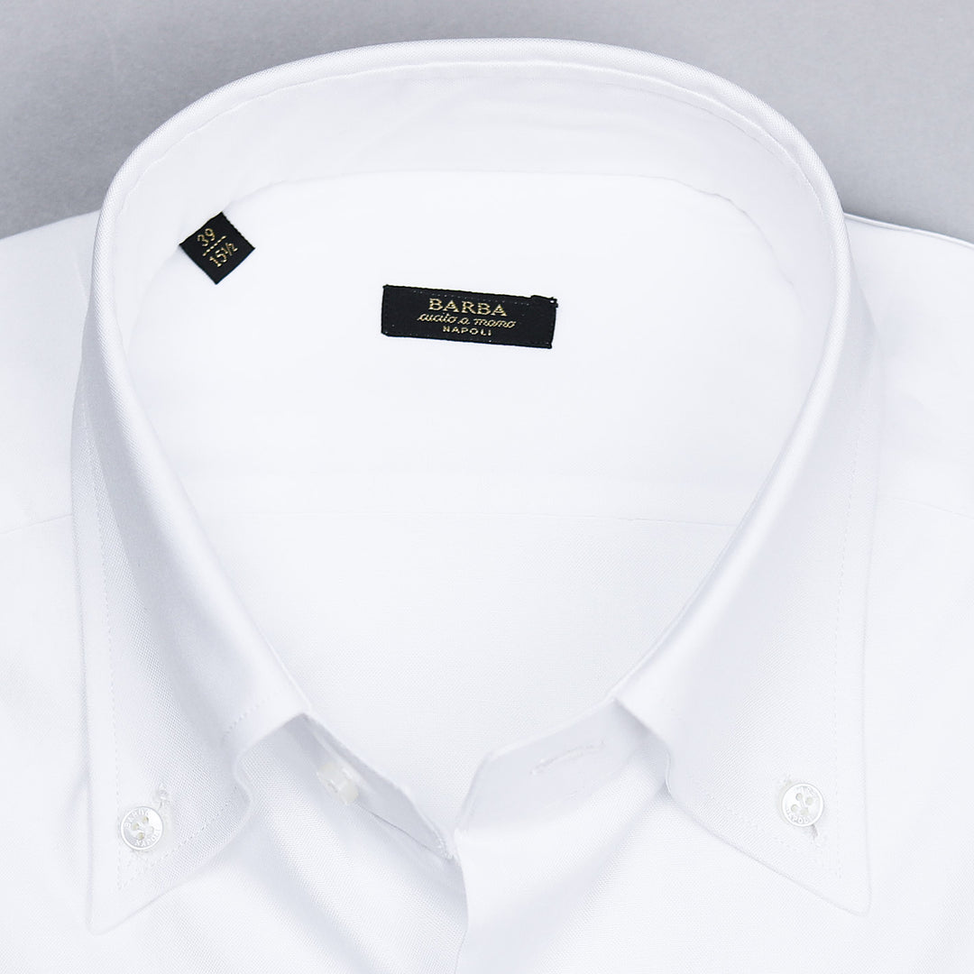 White Slim Fit Pinpoint Button Down Shirt