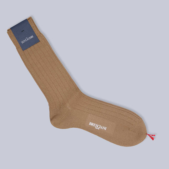 Camel Ribbed Ankle Length Wool Socks