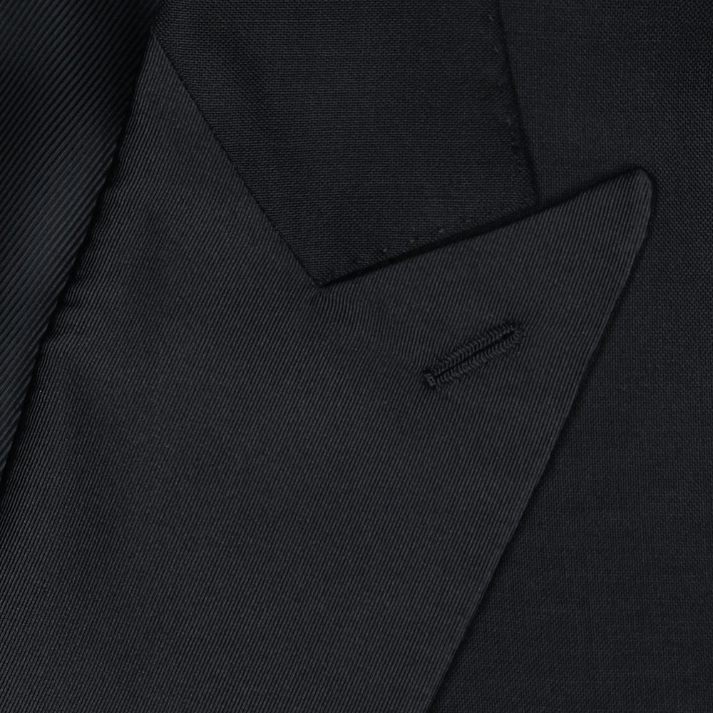 Black High Twist Wool Double-Breasted Peak Lapel Tuxedo