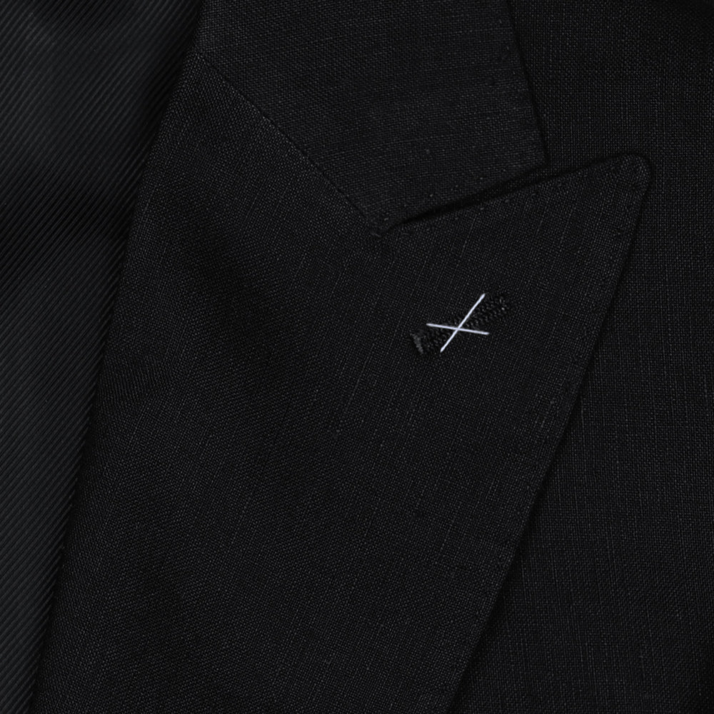 Black Wool Linen Peak Lapel Dinner Jacket
