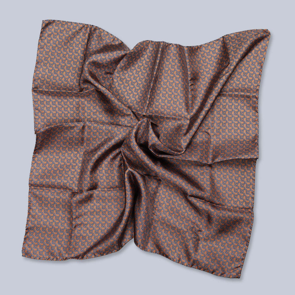 Bronze Light Blue Square Geometric Silk Foulard