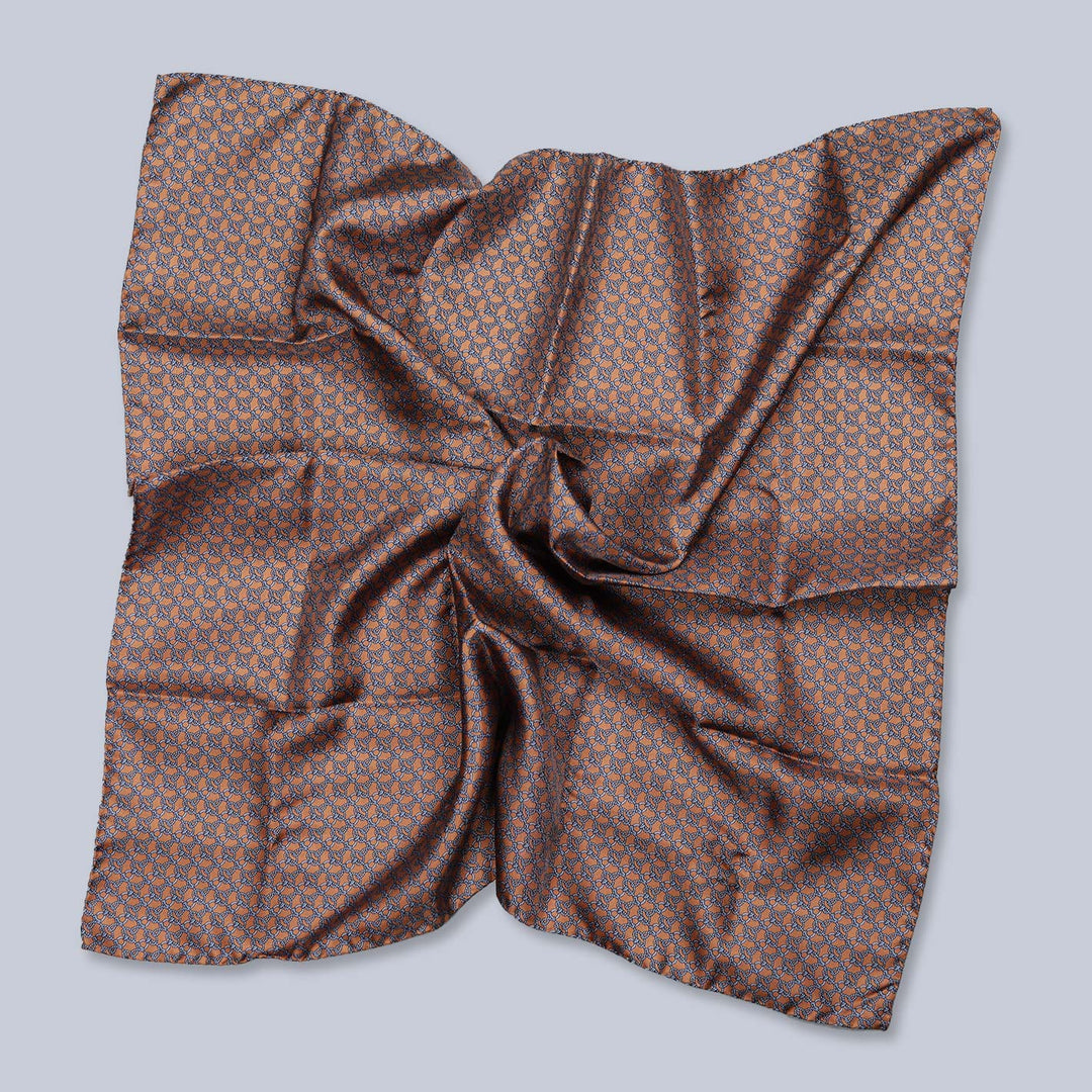 Bronze Light Blue Square Geometric Silk Foulard