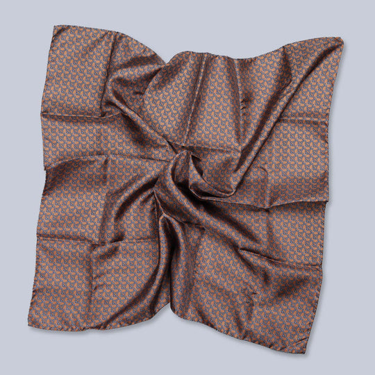 Bronze Light Blue Square Geometric Silk Foulard