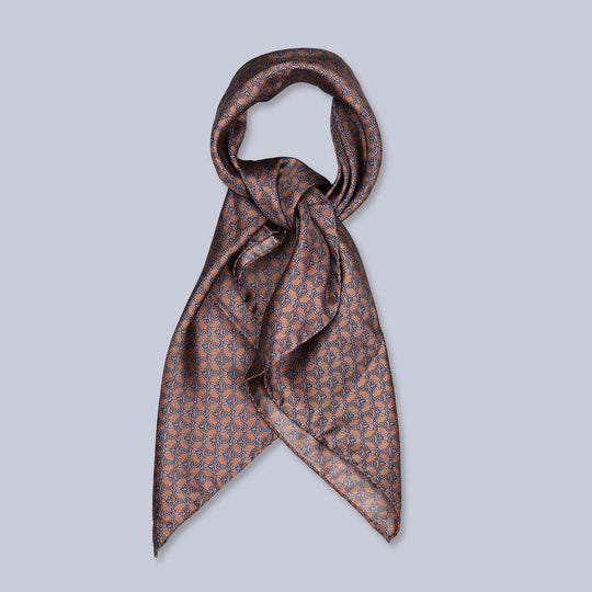 Bronze Light Blue Square Geometric Silk Foulard