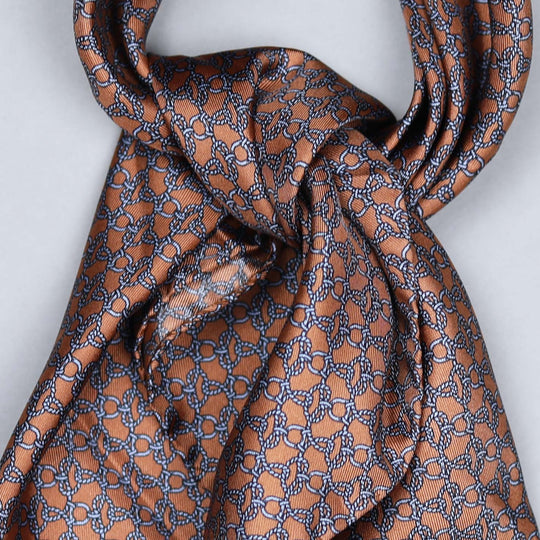 Bronze Light Blue Square Geometric Silk Foulard