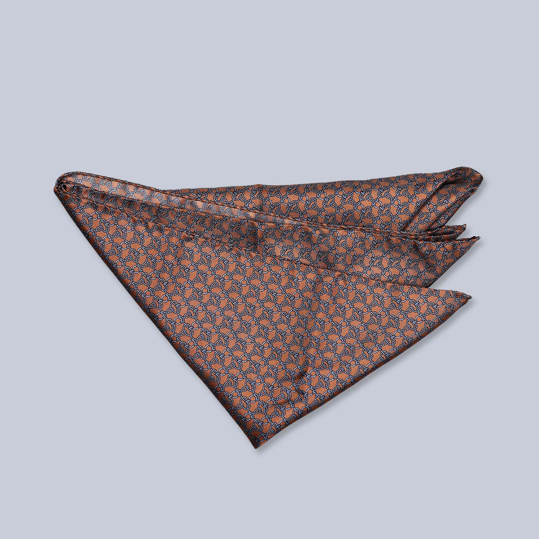Bronze Light Blue Square Geometric Silk Foulard