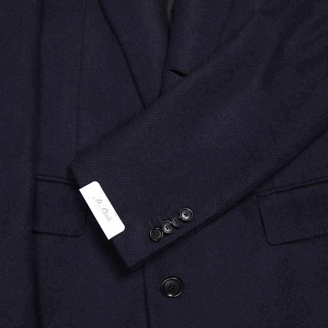 Navy Herringbone Pure Cashmere Coat