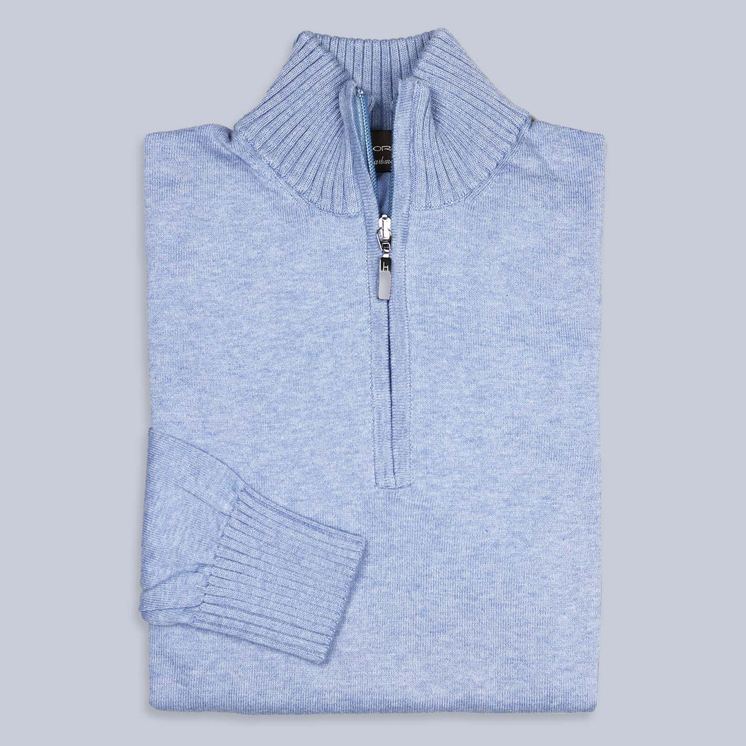 Light Blue Cotton Half Zip Sweater