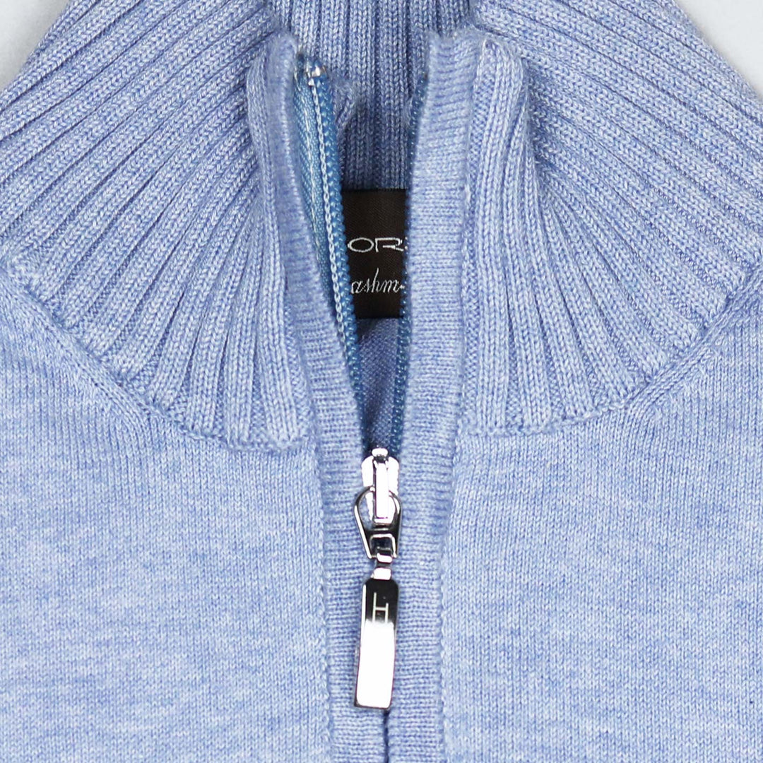Light Blue Cotton Half Zip Sweater