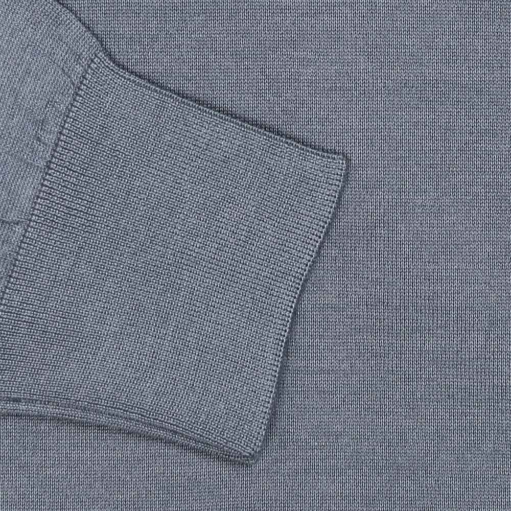 Steel Blue Wool Silk Cashmere Long Sleeve Polo Shirt