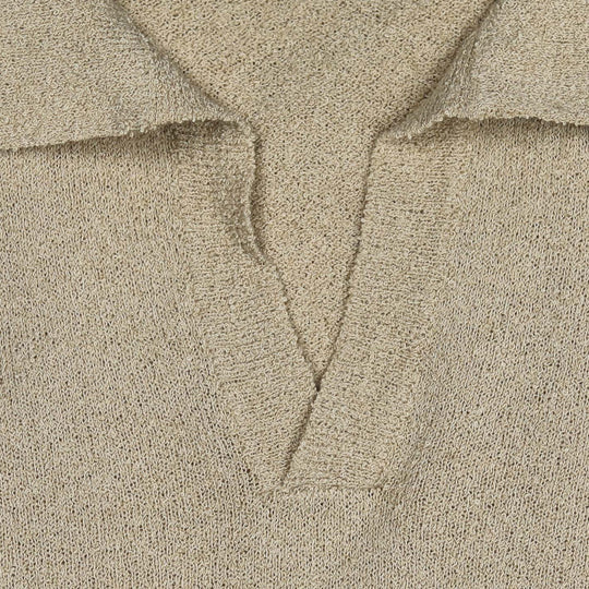 Beige Cotton Blend Short Sleeve Polo Shirt